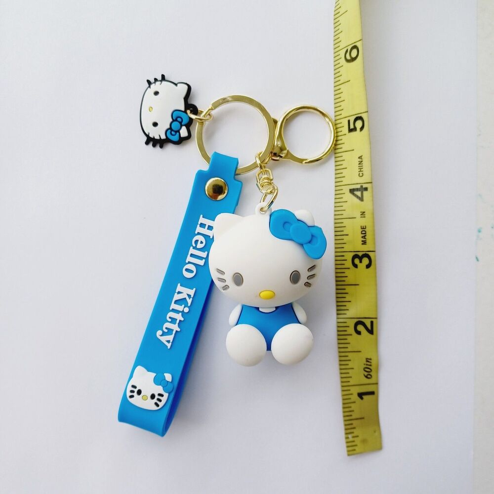 Sanrio HELLO KITTY Blue Molded 3D FIGURE KEYCHAIN Charm Backpack Fob Carry Strap - Picture 6 of 7
